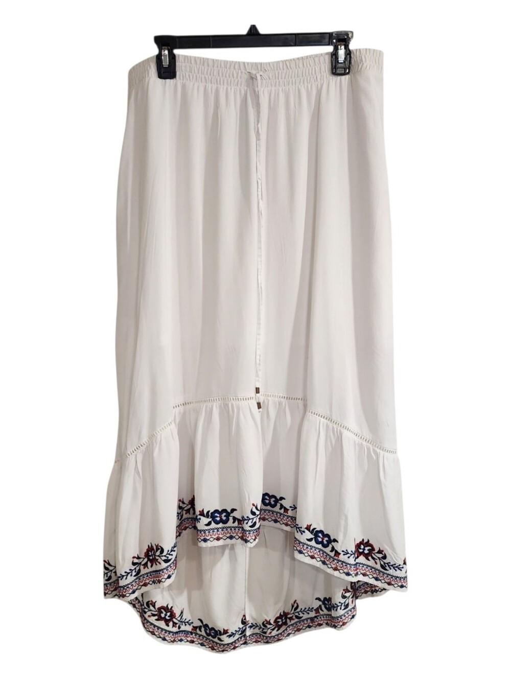 Time & Tru Womens Sz L White Maxi Skirt Embroidered High Low Red White & Blue